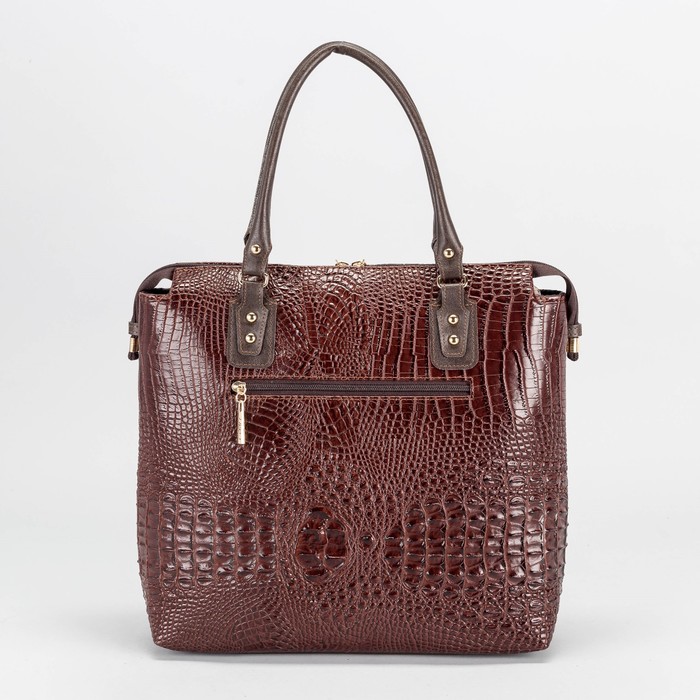 Сумка женская, отдел на молнии, наружный карман, крокодил, цвет коричневый