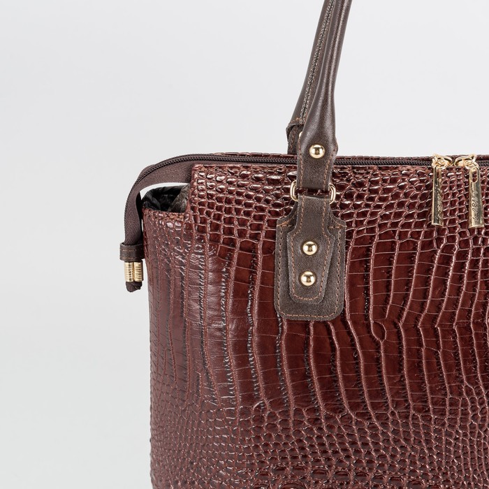 Сумка женская, отдел на молнии, наружный карман, крокодил, цвет коричневый