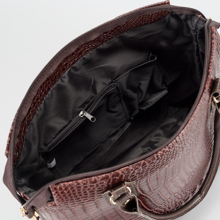 Сумка женская, отдел на молнии, наружный карман, крокодил, цвет коричневый