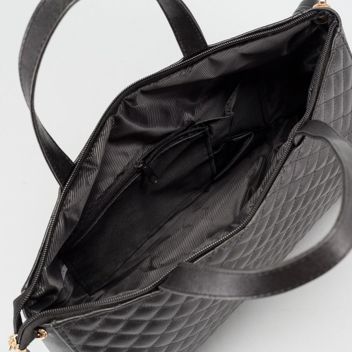 Сумка женская, отдел на молнии, наружный карман, стёжка, цвет чёрный