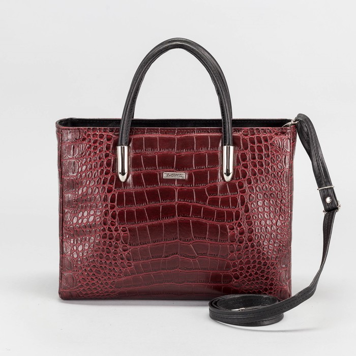 Сумка женская, отдел на молнии, наружный карман, длинный ремень, крокодил красный