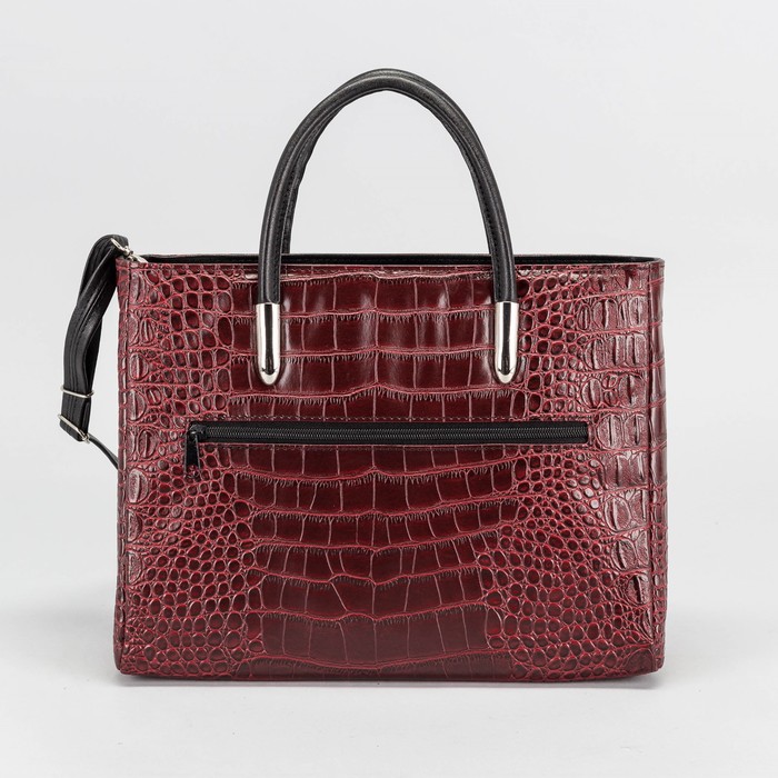Сумка женская, отдел на молнии, наружный карман, длинный ремень, крокодил красный