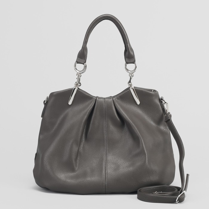 Сумка женская, 2 отдела на молнии, наружный карман, цвет тёмно-серый