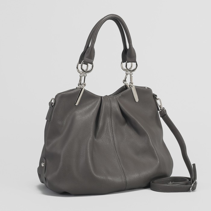 Сумка женская, 2 отдела на молнии, наружный карман, цвет тёмно-серый