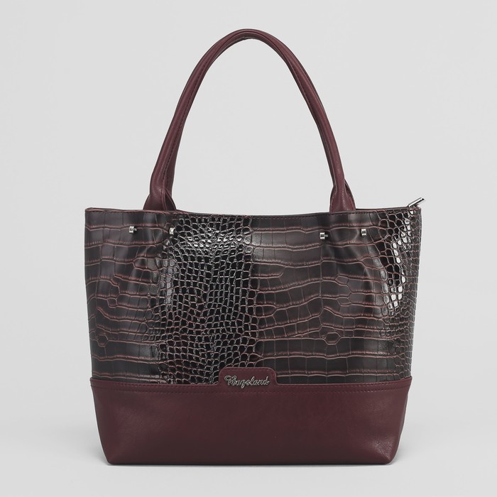 Сумка женская на молнии, 2 отдела, наружный карман, крокодил, цвет коричневый