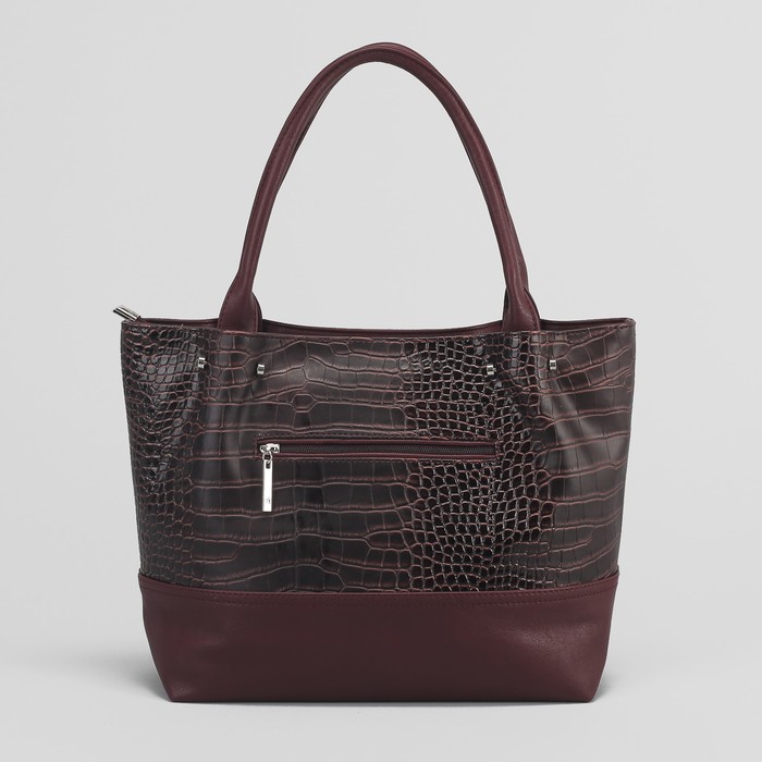 Сумка женская на молнии, 2 отдела, наружный карман, крокодил, цвет коричневый