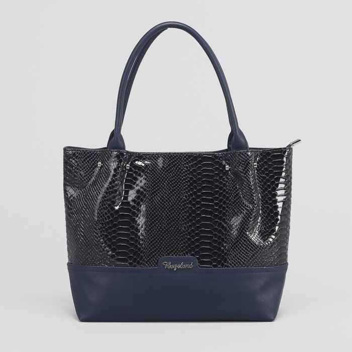 Сумка женская, 2 отдела на молнии, наружный карман, крокодил ярко-синий