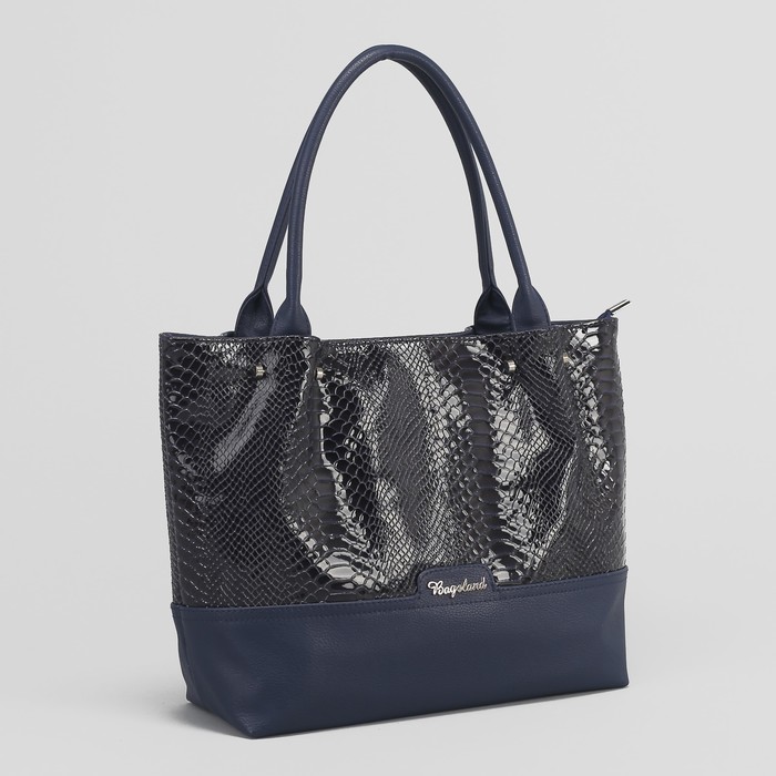 Сумка женская, 2 отдела на молнии, наружный карман, крокодил ярко-синий