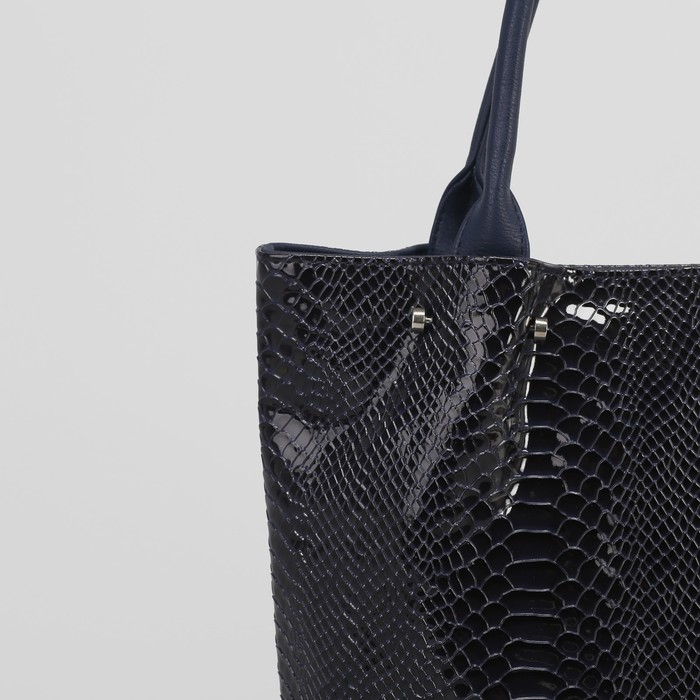 Сумка женская, 2 отдела на молнии, наружный карман, крокодил ярко-синий