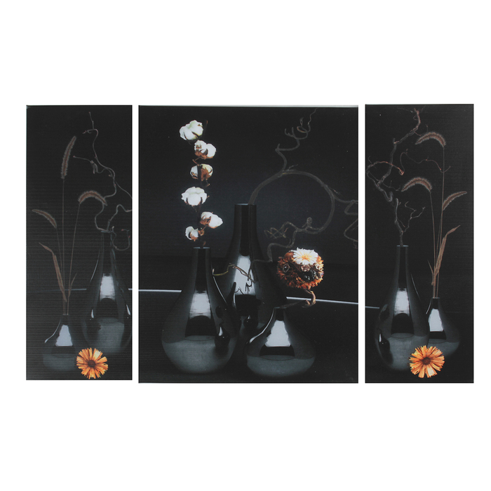 Картина модульная на подрамнике "Веточка хлопка" ( 2-19*50см; 1-40х50)   88х50см