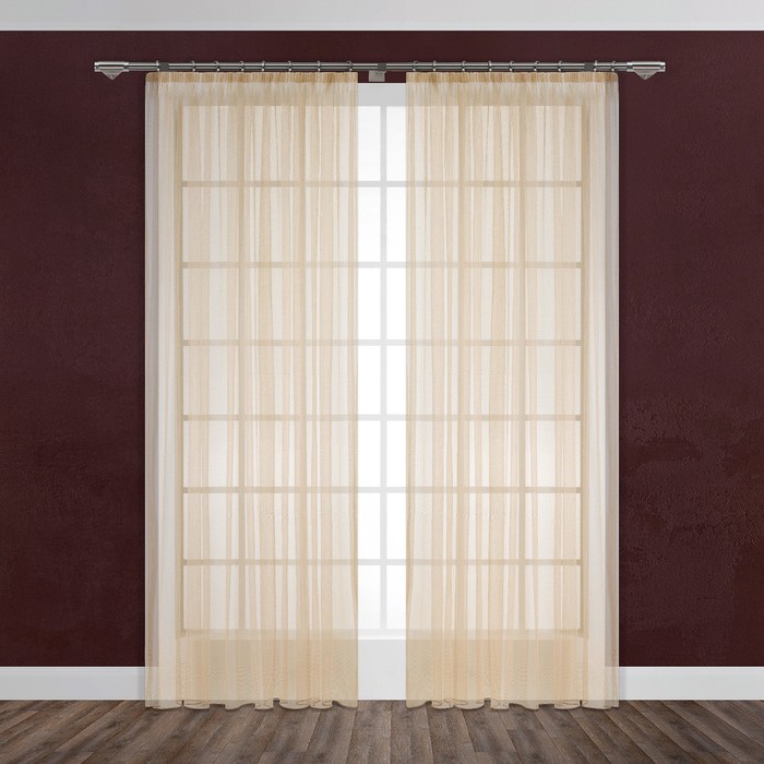 Тюль "Измир", размер 280х300 см-1 шт., шторная лента, цвет бежевый