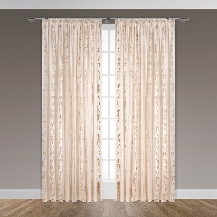 Тюль "Инесса", размер 275х300 см-1 шт., шторная лента, цвет бежевый