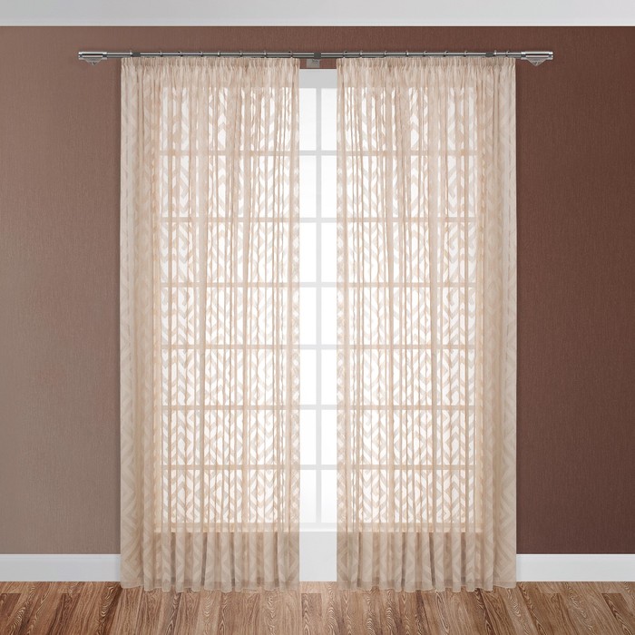 Тюль "Орио", размер 270х300 см-1 шт., шторная лента, цвет бежевый