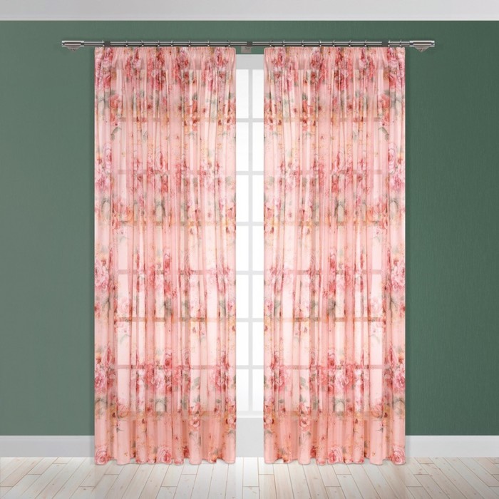 Тюль "Роза акварель", размер 260х300 см-1 шт., шторная лента