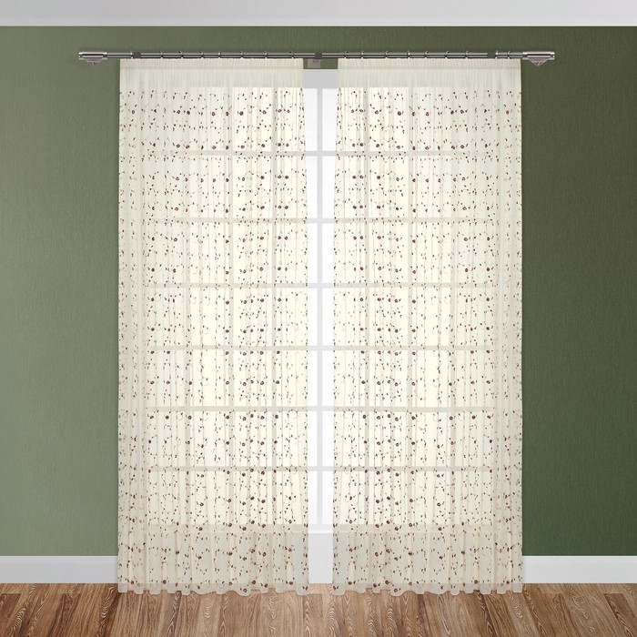 Тюль "Шатель", размер 250х260 см-1 шт., шторная лента, цвет зелёный