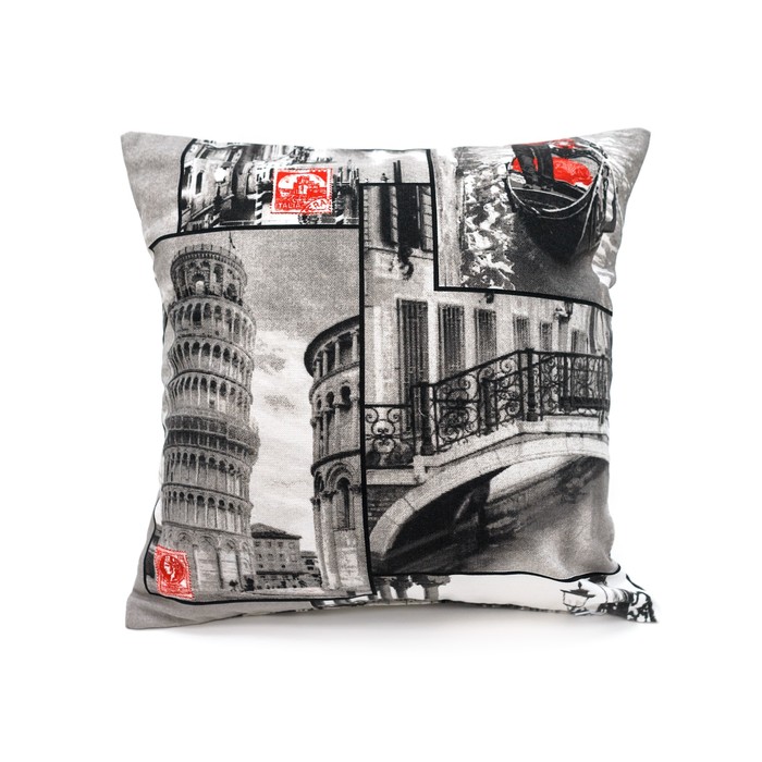 Наволочка декоративная "Италия", размер 40х40 см, цвет чёрный/белый