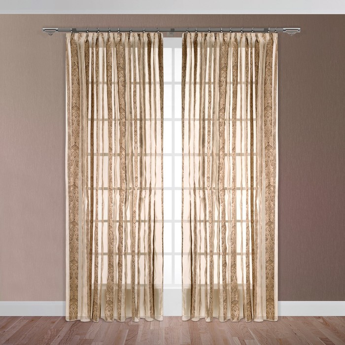 Тюль "Азиза", размер 280х300 см-1 шт., шторная лента, цвет бежевый