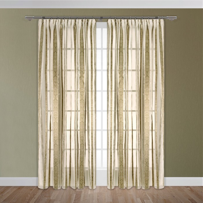 Тюль "Азиза", размер 280х300 см-1 шт., шторная лента, цвет зелёный