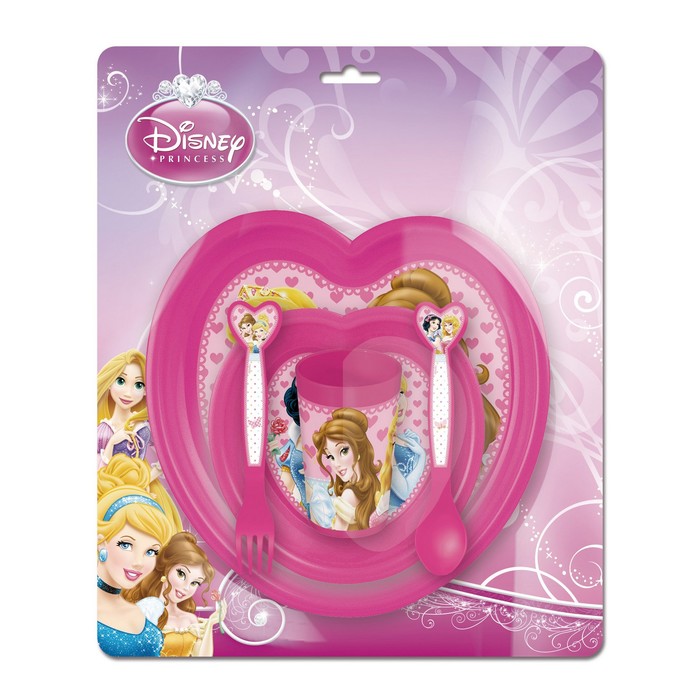 Набор посуды "Принцессы", 5 предметов: миска, тарелка, стакан, ложка, вилка