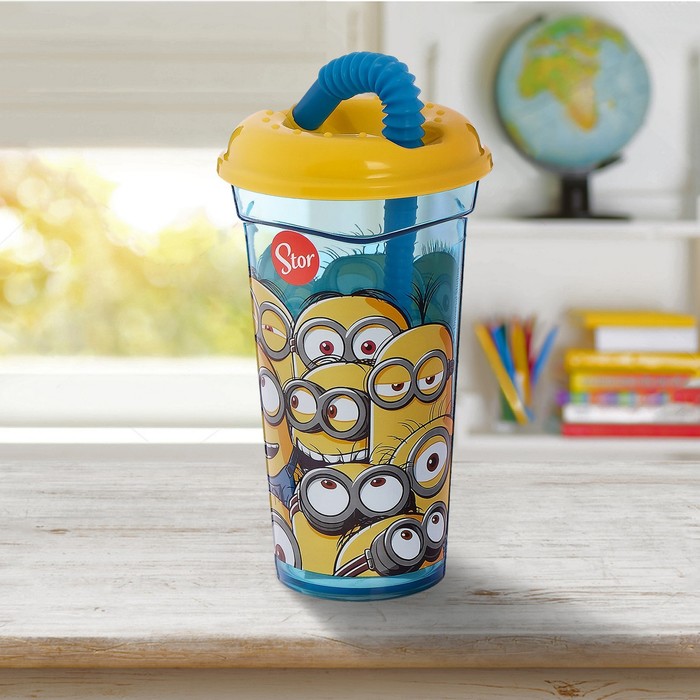 Стакан 400 мл "Миньоны. Правила" с соломинкой и крышкой, прозрачный