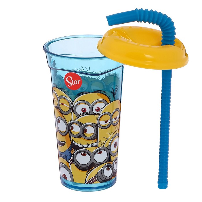 Стакан 400 мл "Миньоны. Правила" с соломинкой и крышкой, прозрачный