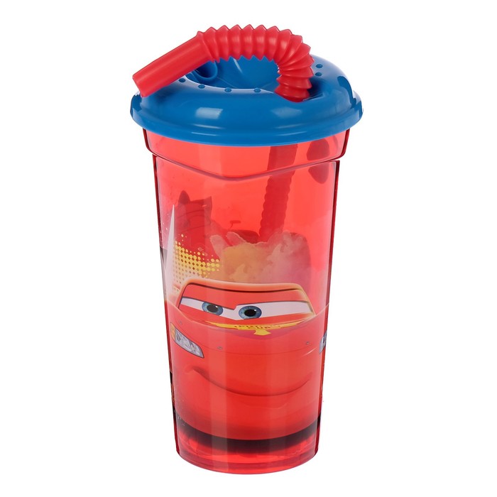 Стакан 400 мл "Тачки. Грани гонок" с соломинкой и крышкой, прозрачный