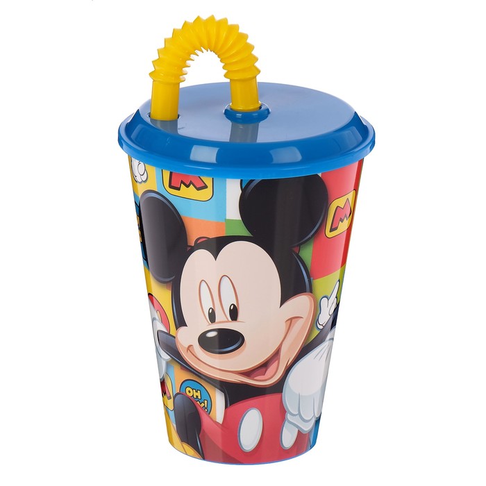 Стакан 430 мл "Микки Маус Символы" с соломинкой и крышкой