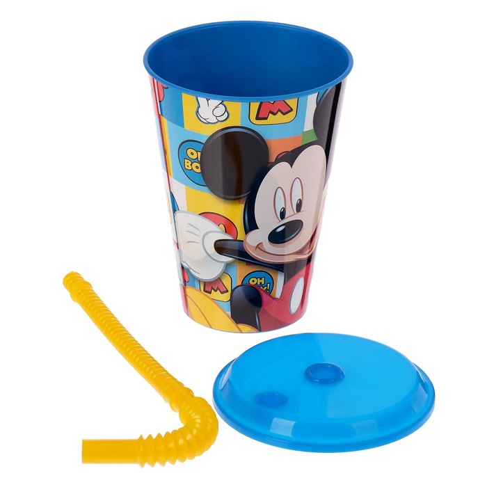 Стакан 430 мл "Микки Маус Символы" с соломинкой и крышкой