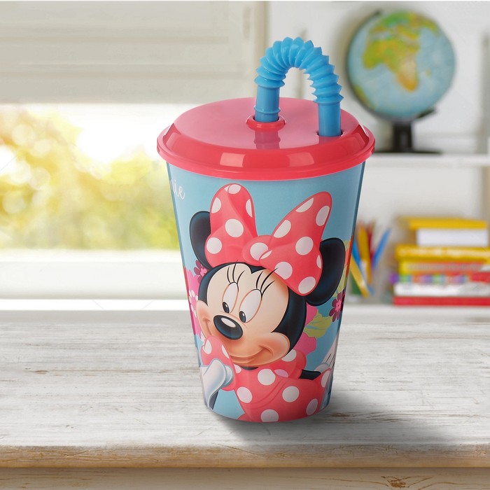 Стакан 430 мл "Минни Маус. Цветы", с соломинкой и крышкой