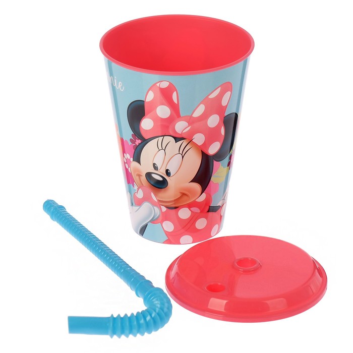 Стакан 430 мл "Минни Маус. Цветы", с соломинкой и крышкой