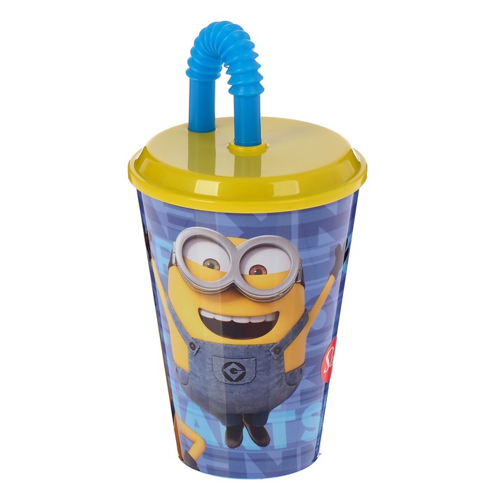 Стакан 430 мл "Миньоны. Правила" с соломинкой и крышкой
