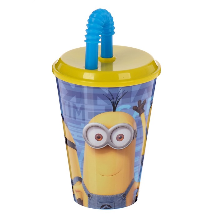 Стакан 430 мл "Миньоны. Правила" с соломинкой и крышкой