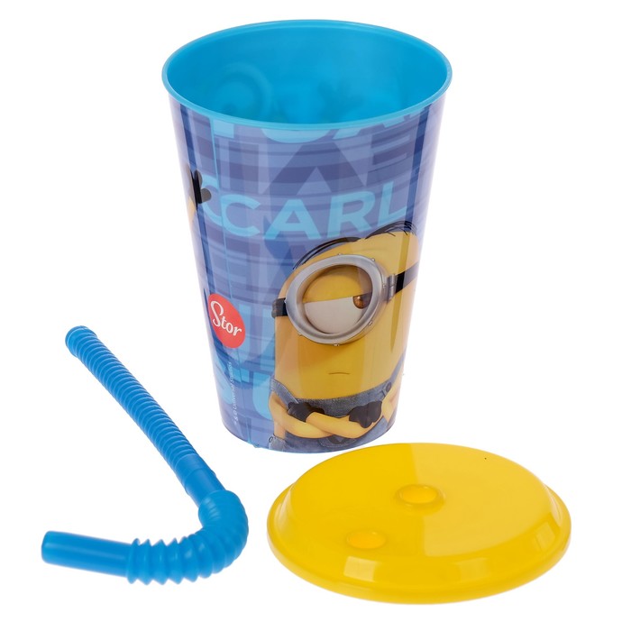 Стакан 430 мл "Миньоны. Правила" с соломинкой и крышкой
