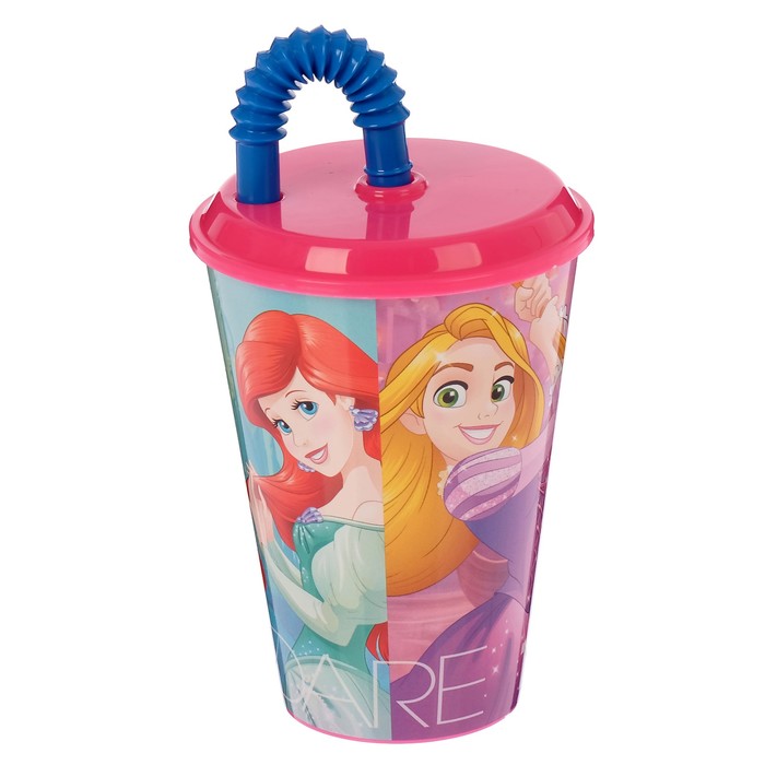Стакан 430 мл "Принцессы. Дружные приключения" с соломинкой и крышкой