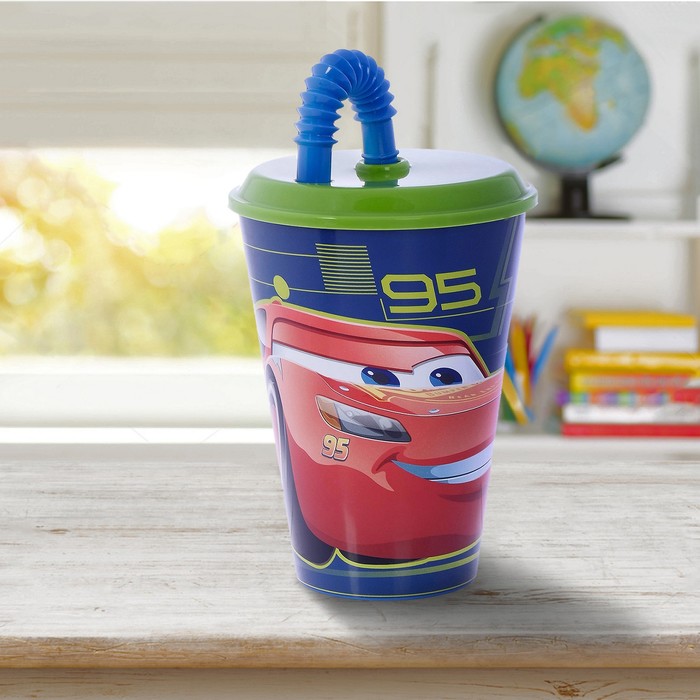 Стакан 430 мл "Тачки 3" с соломинкой и крышкой