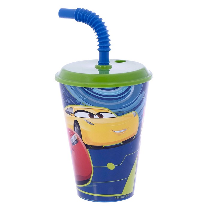 Стакан 430 мл "Тачки 3" с соломинкой и крышкой