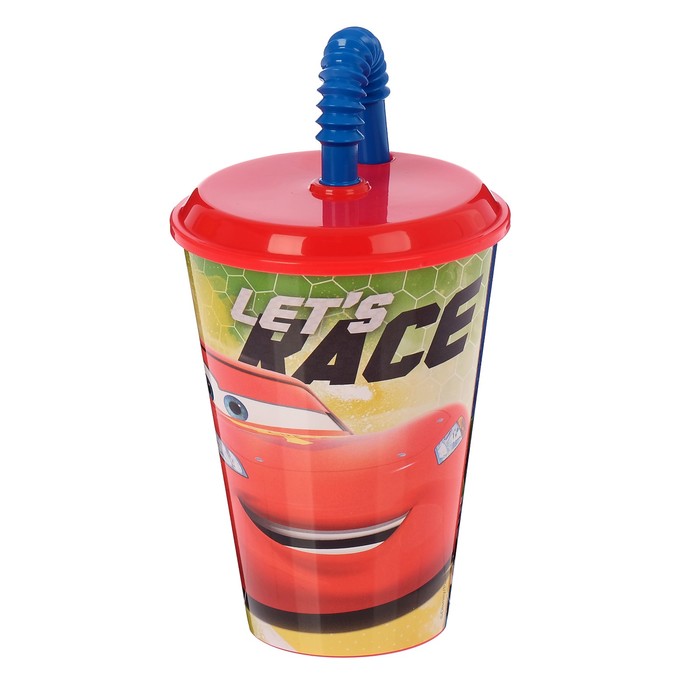 Стакан 430 мл "Тачки. Грани гонок" с соломинкой и крышкой