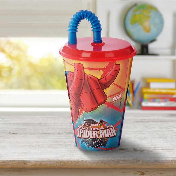 Стакан 430 мл "Человек-паук. Красная паутина" с соломинкой и крышкой