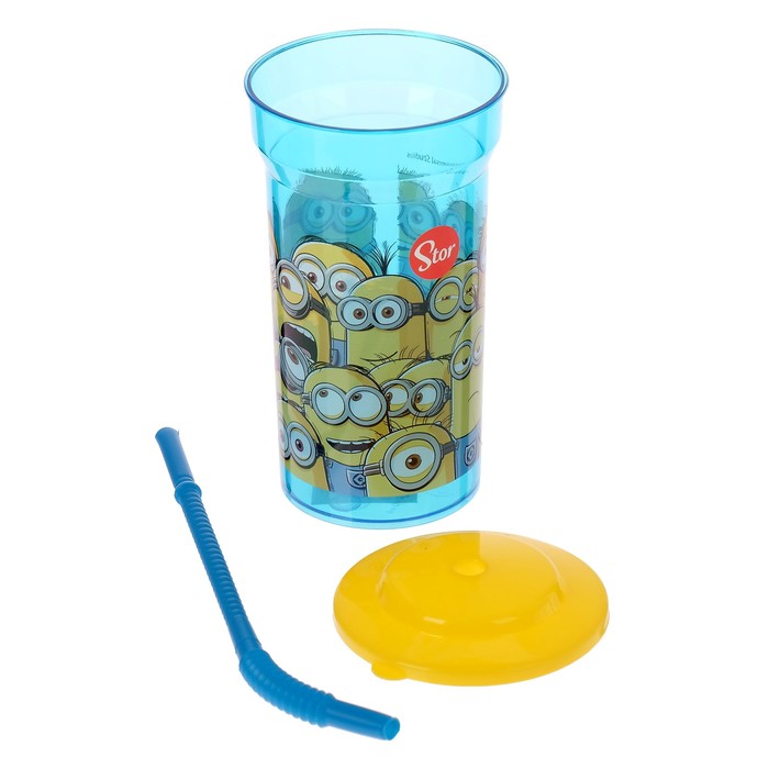 Стакан 460 мл "Миньоны. Правила", с соломинкой и крышкой, прозрачный
