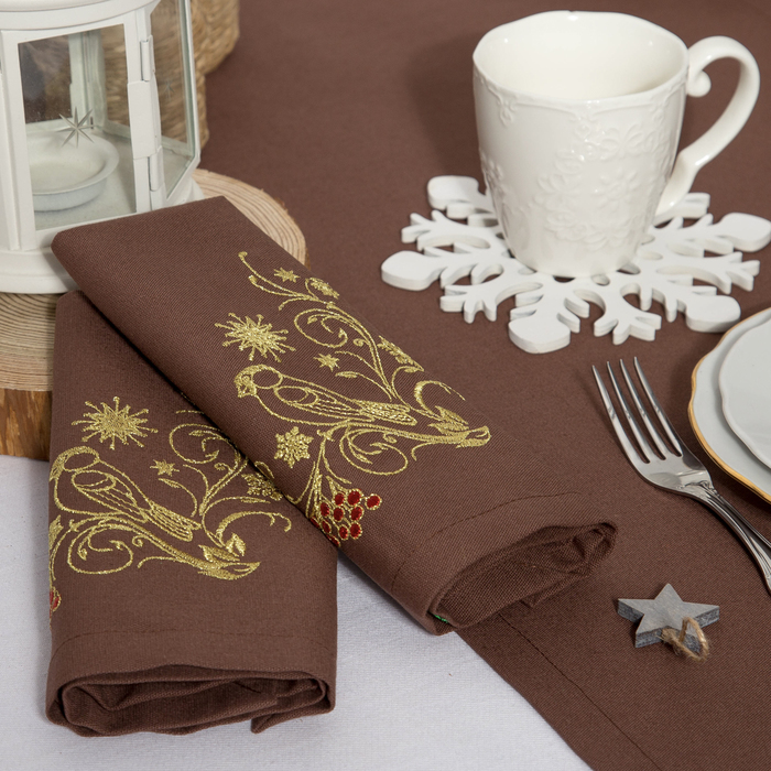 Набор салфеток "Этель" Снегири, 40х40 цвет шоколад, 2 шт, с ВМГО хл, 200 гр/м²