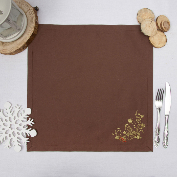 Набор салфеток "Этель" Снегири, 40х40 цвет шоколад, 2 шт, с ВМГО хл, 200 гр/м²
