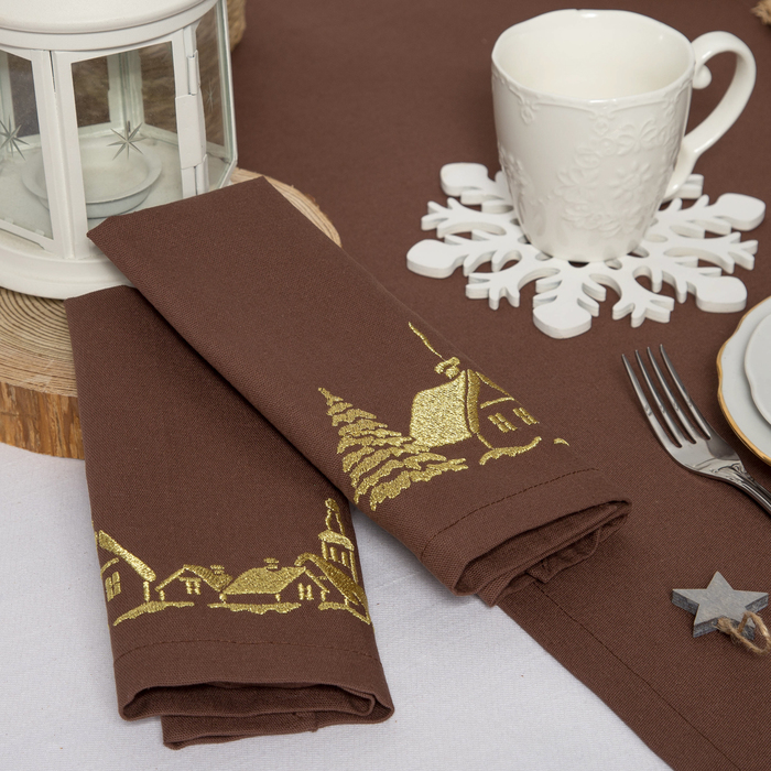 Набор салфеток "Этель" Рождественская деревня, 40х40 цвет шоколад, 2 шт, с ВМГО хл, 200 гр/м²