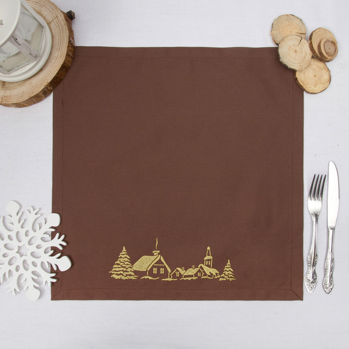 Набор салфеток "Этель" Рождественская деревня, 40х40 цвет шоколад, 2 шт, с ВМГО хл, 200 гр/м²
