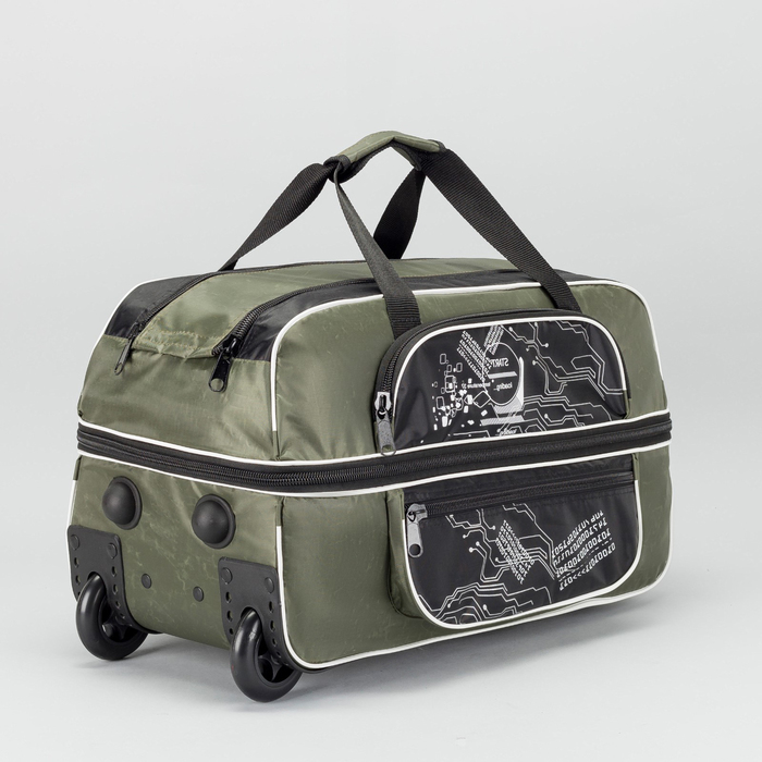 Сумка дорожная на колёсах, отдел на молнии, с расширением, 2 наружных кармана, цвет хаки