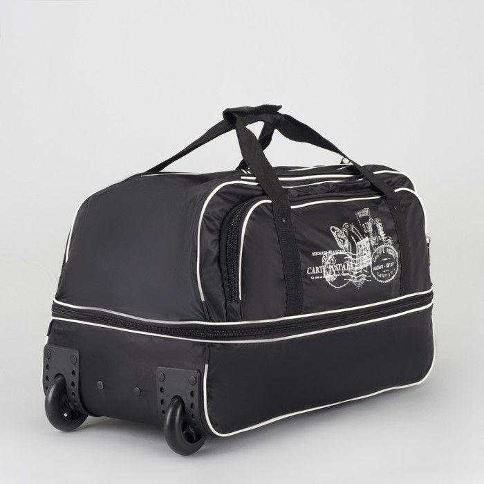 Сумка дорожная на колёсах, отдел на молнии, с расширением, 2 наружных кармана, цвет чёрный
