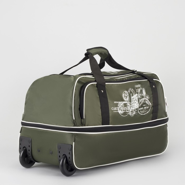 Сумка дорожная на колёсах, отдел на молнии, с расширением, 2 наружных кармана, цвет хаки