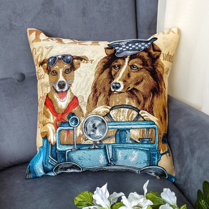 Наволочка из гобелена ГС Таксист голубой 45*45, 370 г/м пэ 100%