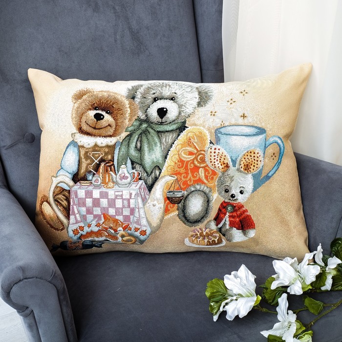 Наволочка из гобелена Мишки Чай 45*63, 370 г/м пэ 100%