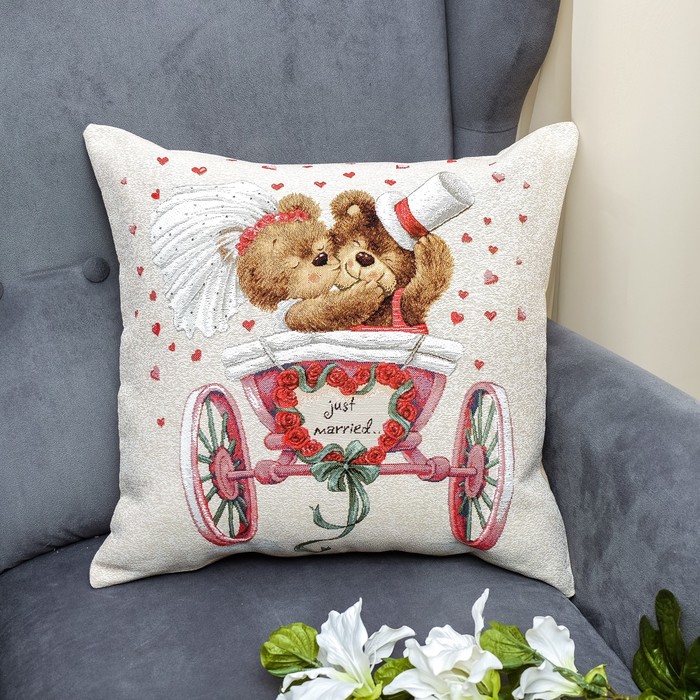 Наволочка из гобелена Молодожёны розовые 45*45, 370 г/м пэ 100%