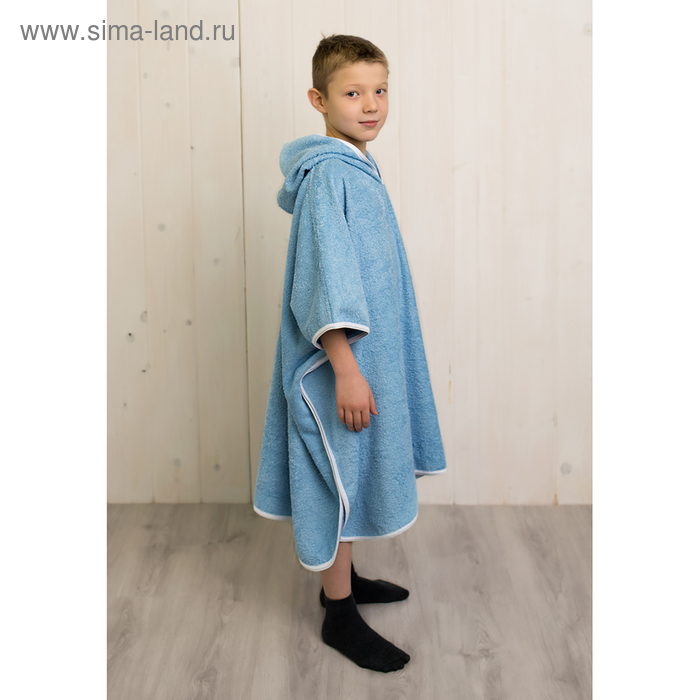 фото Халат-пончо для мальчика, размер 80 × 60 см, голубой, махра homeliness